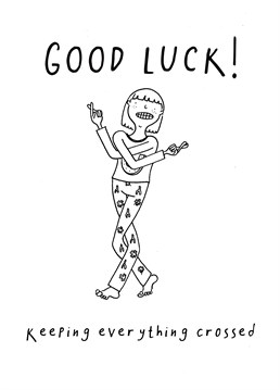 Those legs look broken. I know they need as much luck as possible but someone call 999 - this person is too crossed! Send all the Good Luck you can with this cute card from King B.