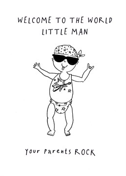 He may have just been born but he already has way too much street cred! Welcome the new little rocker with this cute new baby card from King B.
