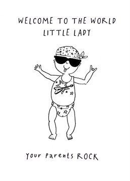 She may have just been born but she already has way too much street cred! Welcome the new little rocker with this cute new baby card from King B.