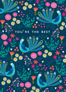 A fabulous card to say t'hank you', remind someone how great they are or how much you appreciate them. This colourful and fun peacock pattern will make anyone smile.