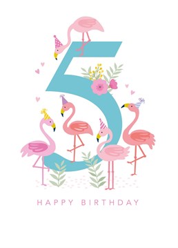 Wish your cheeky little one a happy 5th birthday with this cute flamingo card.
