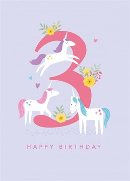 Wish your cheeky little one a happy 3rd birthday with this cute unicorn card.