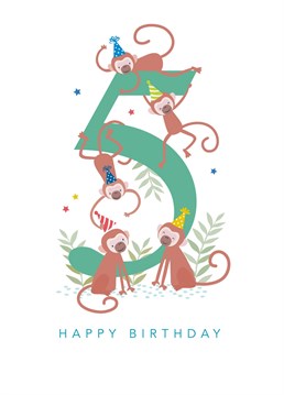 Wish your cheeky monkey a happy 5th birthday with this cute card.