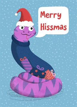 Wish a Merry Christmas with this snake pun card. Great for kids.