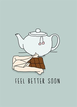 It might not heal them, but a pot of tea and a bar of chocolate will definitely make them feel better! Send get well wishes with this sweet card from Kazvare Made It.