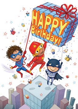 Do they prefer Iron Man or Batman? Save the day and send this heroic Karmuka card to a superhero mad birthday boy.