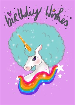 This unicorn is afro-tastic and ready to party! Sprinkle some stardust over the festivities with this cute Karmuka birthday card.