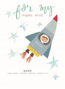 Personalise this Kali Stileman Birthday card for a special boy and wannabe astronaut.