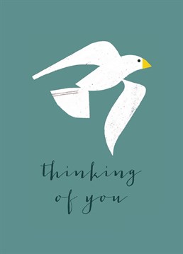 A lovely card to let them know you're thinking of them! This card features an elegant dove and lovely lettering against a teal background.
