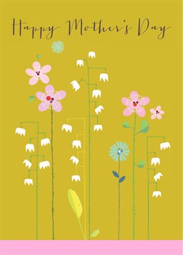 A gorgeous 'Happy Mother's Day' card featuring a series of delicate flora on a mustard background.