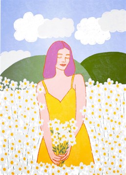 Standing in the sunshine in a field of daisies.