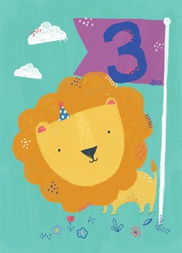 celebrate a little ones 3rd birthday with this roarsome lion card!