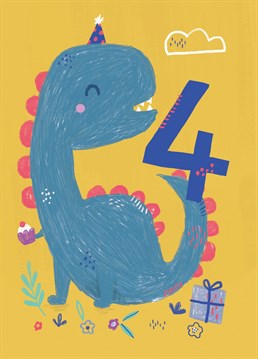 celebrate a little ones 4th birthday with this dinosaur card!