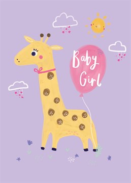 Welcome the new baby girl to the world with this cute and simple illustrated giraffe card. Hello little one!