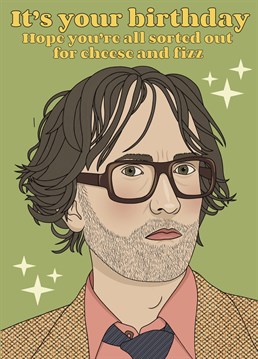 Help the indie kid in your life celebrate their birthday with this card featuring iconic Pulp frontman Jarvis Cocker