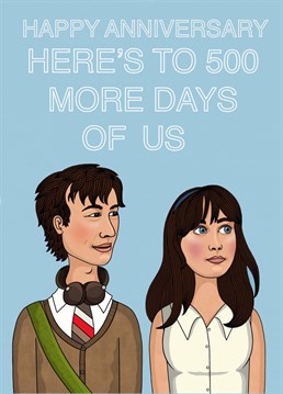 Celebrate your anniversary with this 500 Days of Summer inspired card featuring Tom and Summer!