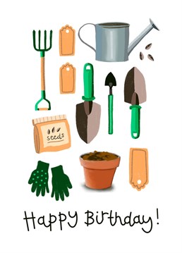 Send a smile with this gardening birthday card. Designed by Hot Dog greetings