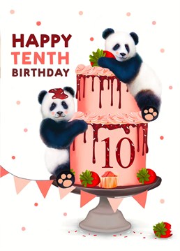 Celebrate a Special 10th Birthday with this adorable baby Panda card. Perfect for any little animal lovers in your life! Designed by Hot Dog greetings.
