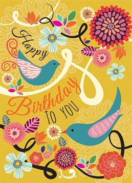 Wish someone special a very Happy Birthday with this bright and colourful card featuring sweeping birds surrounded by retro flowers!   Keeping it bright and bold for their birthday.