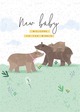 Treat your loved ones to beautifully designed new baby card, celebrating the safe arrival of a newborn. Featuring a family of bears.