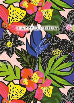 Treat your loved one to a modern surface pattern inspired Happy Birthday card, featuring an all over dark floral print.
