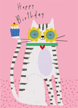 Treat your cat-loving friend or relative to the perfect feline-inspired Happy Birthday card. Featuring a delightfully spectacled kitty-cat called Bennie, wearing rather fetching pair of star-shaped sunglasses.