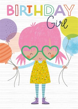 Every Birthday girl deserves a balloon, so treat them to this cute design featuring a girl holding a collection of balloons.