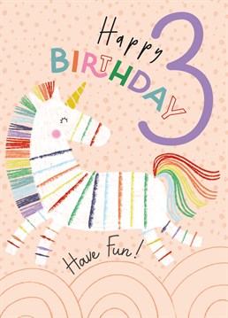 Treat your loved one to the perfect Happy 2nd Birthday card. Featuring a delightfully cute rainbow coloured Unicorn on a pale pink background.