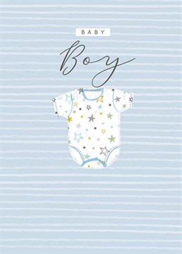This Laura Darrington Design card features a subtle yet sophisticated design featuring a baby-grow, perfect for the arrival of a little one.