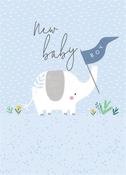 This New Baby card features a subtle yet sophisticated design featuring a cute little elephant, and is perfect for the arrival of a beautiful baby boy.