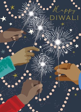 Celebrate a Happy Diwali/Divali (one of the major religious festivals in Hinduism, Jainism, and Sikhis) with this contemporary card featuring hands holding sparklers.