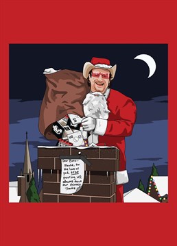 The real nightmare before Christmas: Bono dressed as Santa Claus, shoving U2 CDs down chimneys, as requested by James Smith. Hilarious Jim'll Paint It design by Lesser Spotted Images.