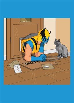 Even superheroes have bad days once in a while! Wolverine stuck in a cat flap, as requested by Jeff Stubbs. Hilarious Jim'll Paint It design by Lesser Spotted Images, perfect for any Marvel fan.