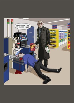 Dunno how that happened, I just came for my Frazzles. Count Orlok from Nosferatu awkwardly awaiting assistance at a Tesco self service checkout, as requested by Leigh Lewis. Jim'll Paint It design by Lesser Spotted Images.