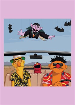 Elmo wasn't a fan of Death Valley... Bert and Ernie take a Fear and Loathing style trip to Las Vegas, as requested by Sam Richards. Hilarious Jim'll Paint It design by Lesser Spotted Images.