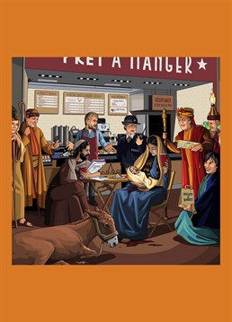 Jesus in a Pret A Manger nativity scene with - is that Stephen Fry?! As requested by Pete Redfern. Jim'll Paint It Christmas design by Lesser Spotted Images.