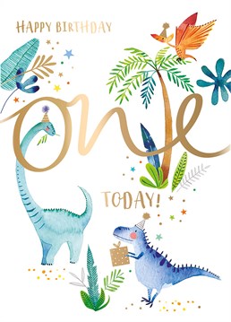 Wish a little lad a dino-mite 1st birthday with this fun Ling Design card.