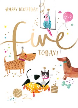 Send this fur and fluff-filled Ling Design card to celebrate a special girl on her 5th birthday.