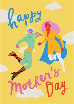 Superhero themed Mother's Day card for two mums, a mum and step mum or other motherly figures. Designed by Lucky in Love.