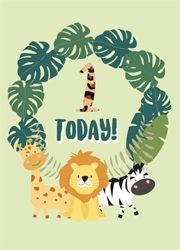 Send a special little one Birthday wishes with this animal themed 1st birthday card!