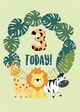 Send a special little one Birthday wishes with this animal themed 3rd birthday card!