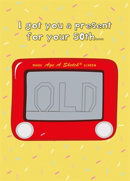 Wish a special someone a Happy 50th Birthday with this hilarious etch a sketch inspired retro card!