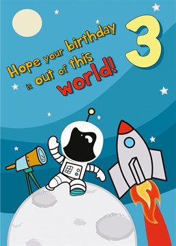 Wish a special little person a happy 3rd birthday with the most of out this world birthday card!