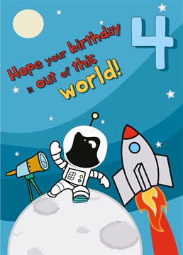 Wish a special little person a Happy 4th Birthday with this out of this world card!