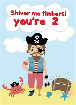 Send birthday wishes to a special little person with this pirate inspired 2nd birthday card!