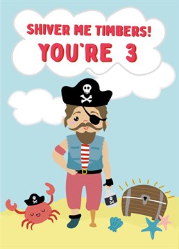 Send birthday wishes to a special little person with this pirate inspired 3rd birthday card!