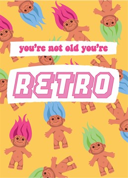 Send birthday wishes with this 90s nostalgia trolls themed birthday card!