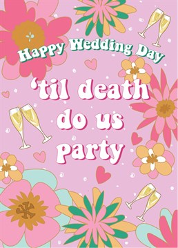 Send well wishes to the happy couple on their special day with this fun and colourful wedding card!