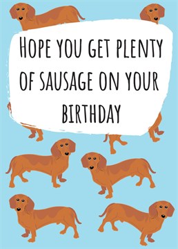 Send someone birthday wishes with this cheeky sausage dog inspired card!