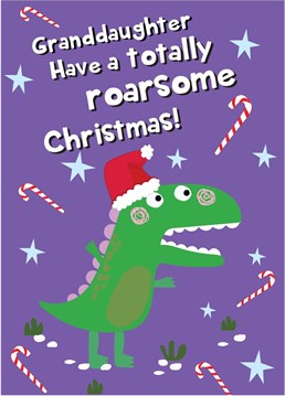 Send Christmas wishes to a special granddaughter with this fun and colourful dinosaur inspired Christmas card!